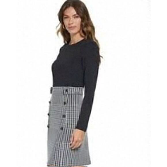 DKNY Dresses & Skirts - DKNY Long Sleeve Dress with Black Top and Black/White Plaid Skirt Size 8